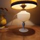 Retro white opaline table lamp, pigskin shade, 1950.