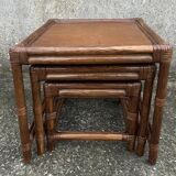 Set of 3 nesting tables, bamboo, vintage, 80s