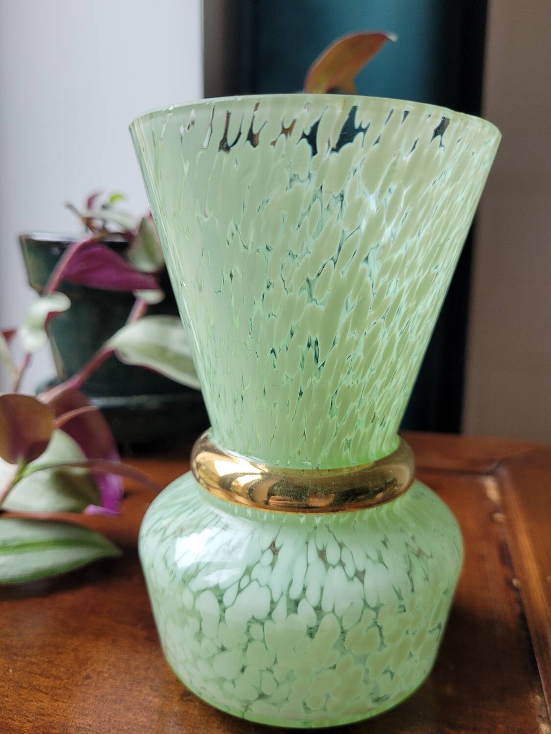 Green and gold Clichy glass vase
