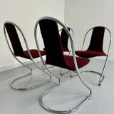 Set of 4 tubular chairs, Italian design, 70s vintage, Cantilever
