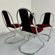 Set of 4 tubular chairs, Italian design, 70s vintage, Cantilever
