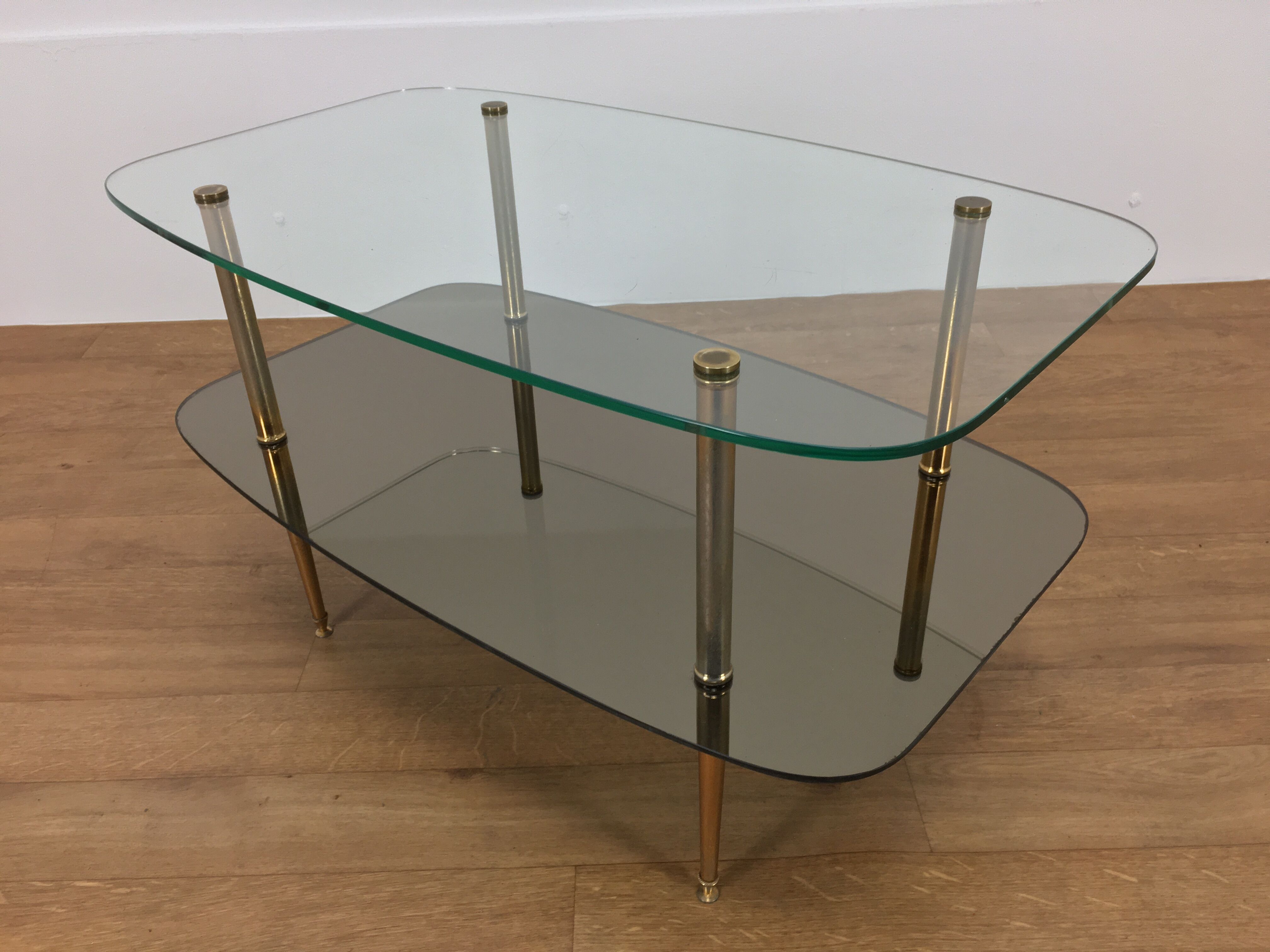 Double tray coffee table glass and gold metal 50s