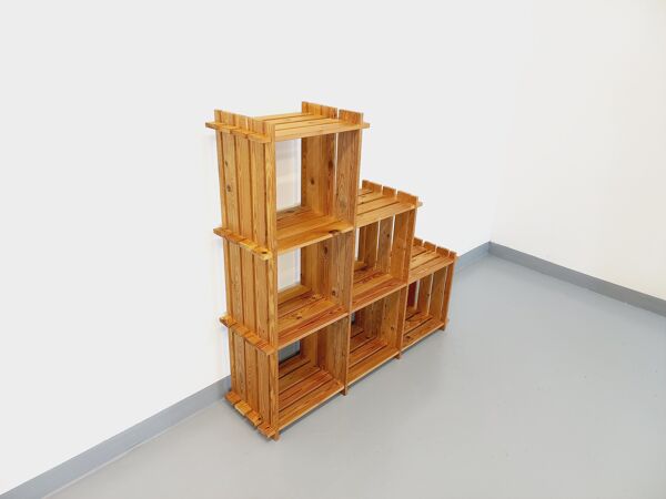 Bibliothèque étagère escalier en pin vintage des années 80 dans le style Maison Regain