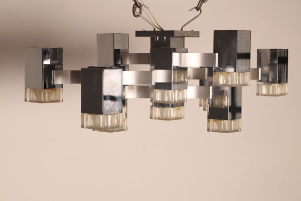 Plafonnier modèle 'Cubic' avec 13 luminaires par Sciolari - Italie - 1970's