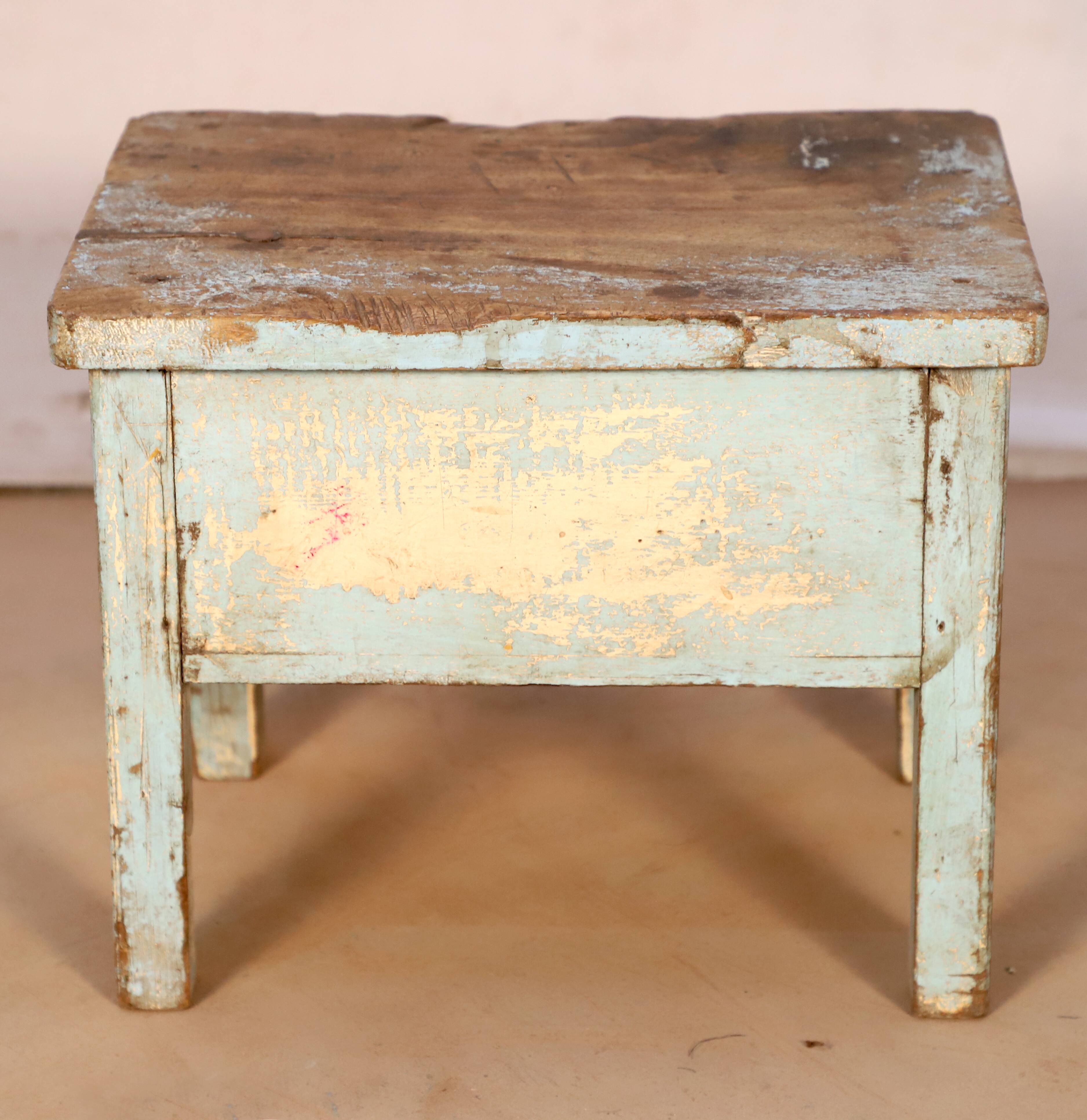 Burmese teak bedside table with original blue -green patina