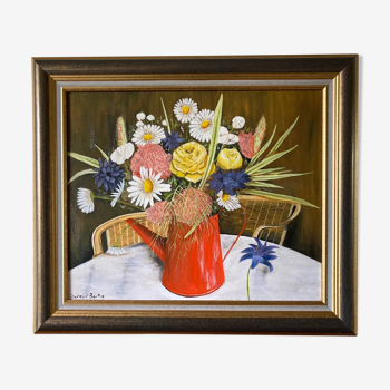 Watering Can with Flowers Painting