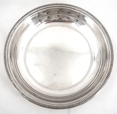 Christofle Perles round hollow plate, bowl, silver-plated salad bowl, excellent condition.