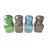 Set of 4 jars or bottles in colored glass Ariel 70s