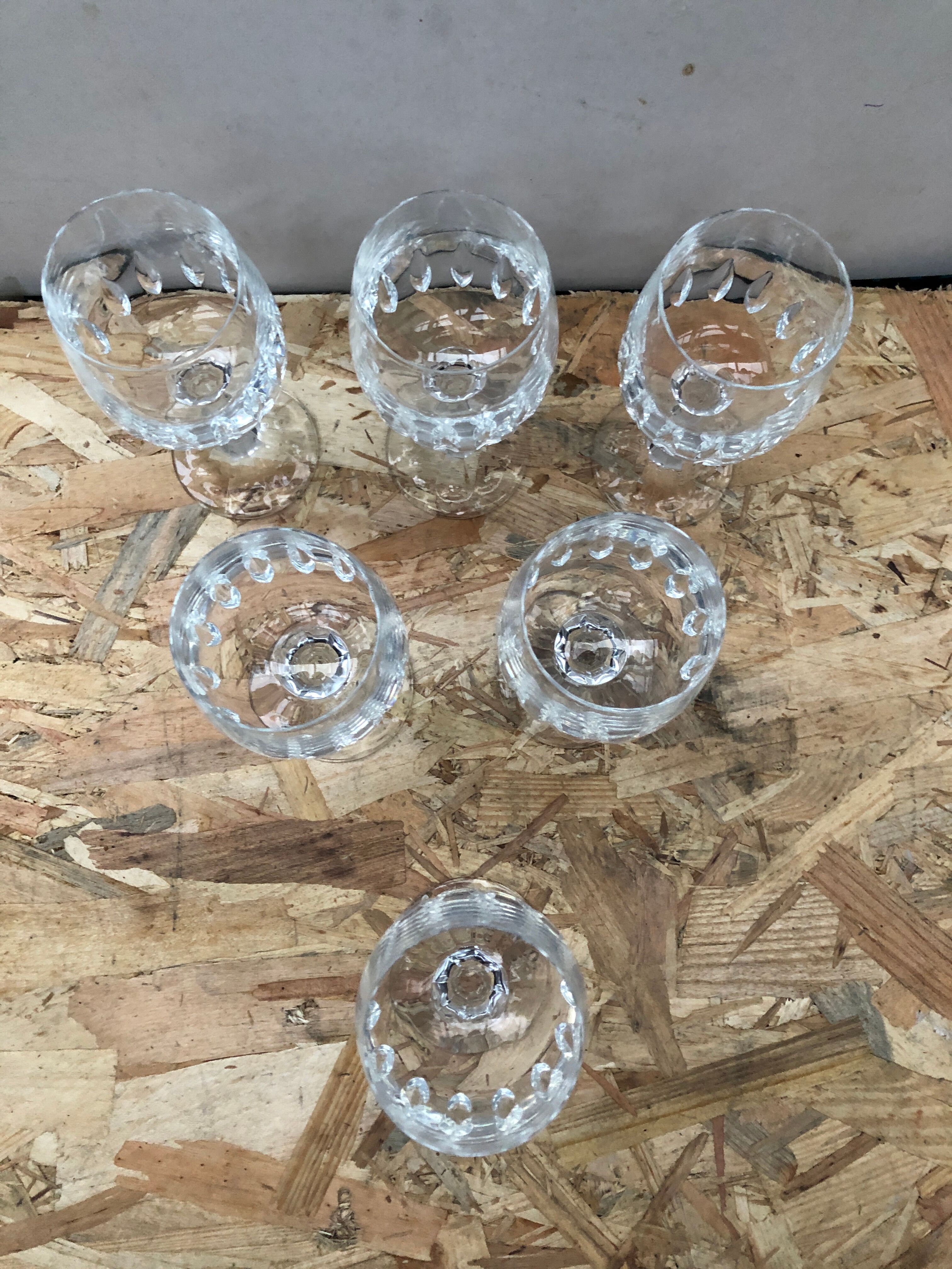 Set of 6 vintage 20th century cut crystal stemmed glasses