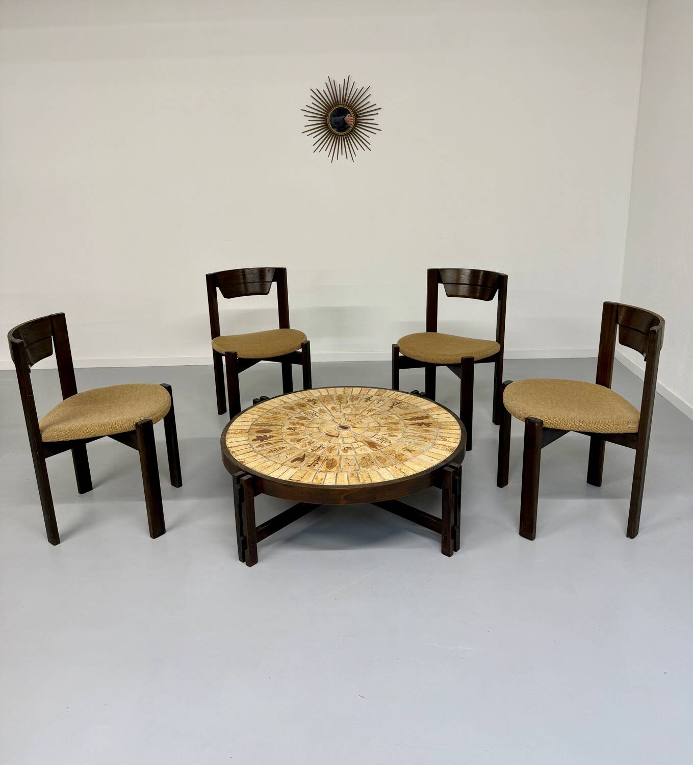 Set of 4 Girsberger Scandinavian style chairs from the 80s, vintage wood