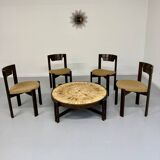 Set of 4 Girsberger Scandinavian style chairs from the 80s, vintage wood