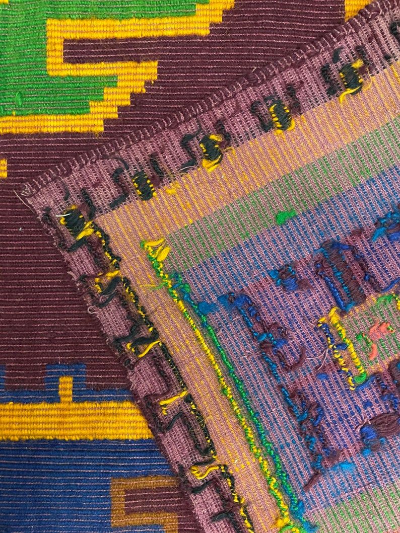 Handwoven vintage accent geometrical rug, colorful wool, Romanian carpet 230x160cm