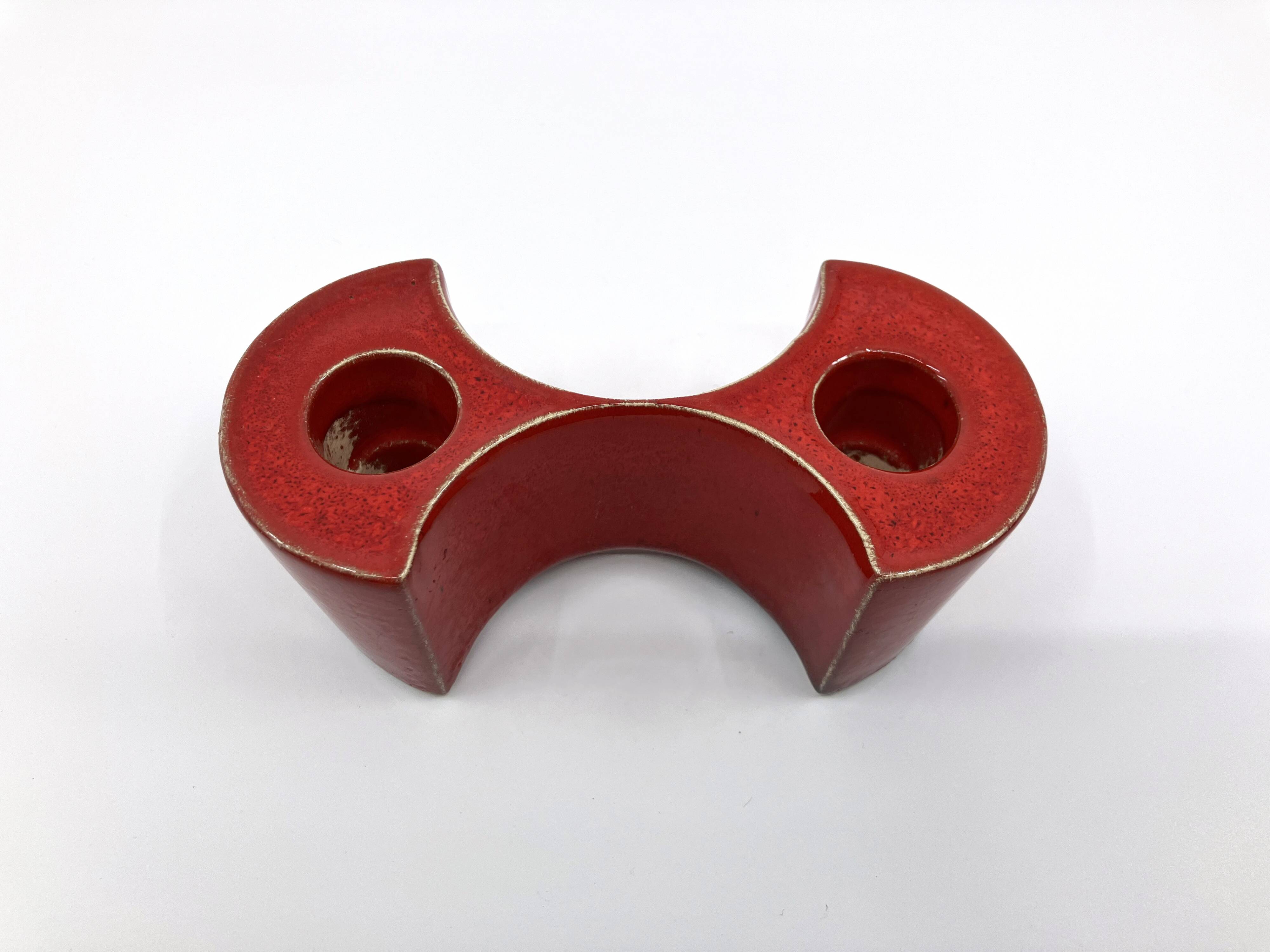 3 red ceramic candlesticks • Cari Zalloni • Steuler • 1970