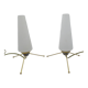 Pair of vintage brass tripod lamps and opaline tulips