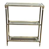 Console à Trois Plateaux en Laiton à Frise de Perles. Verre Bordé. Travail