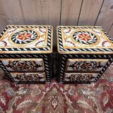 Pair of oriental bedside tables with inlays
