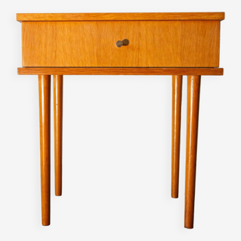 Bedside table/end table 1970, oak and brass
