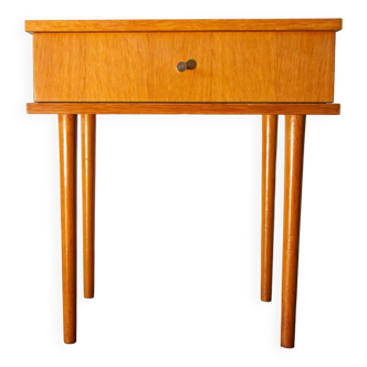 Bedside table/end table 1970, oak and brass