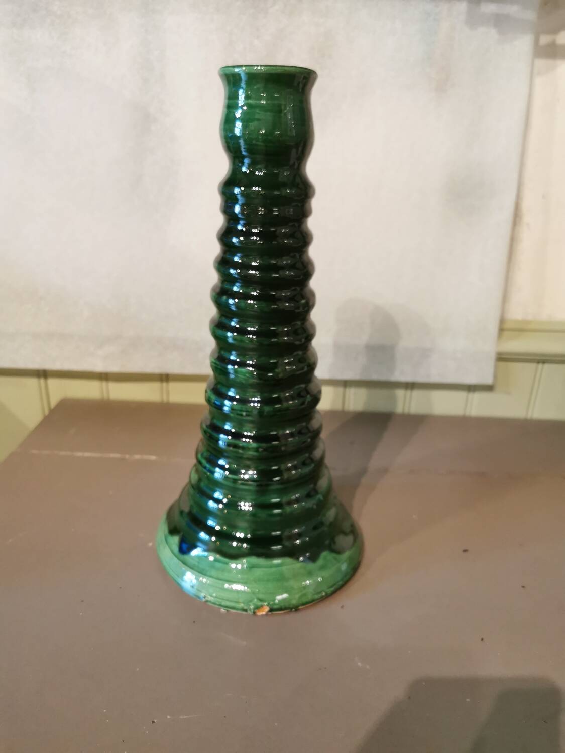 Large green ceramic candle holder Morocco