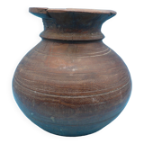 Large carved wooden pot / India