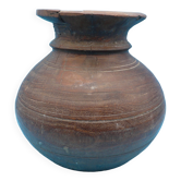 Large carved wooden pot / India