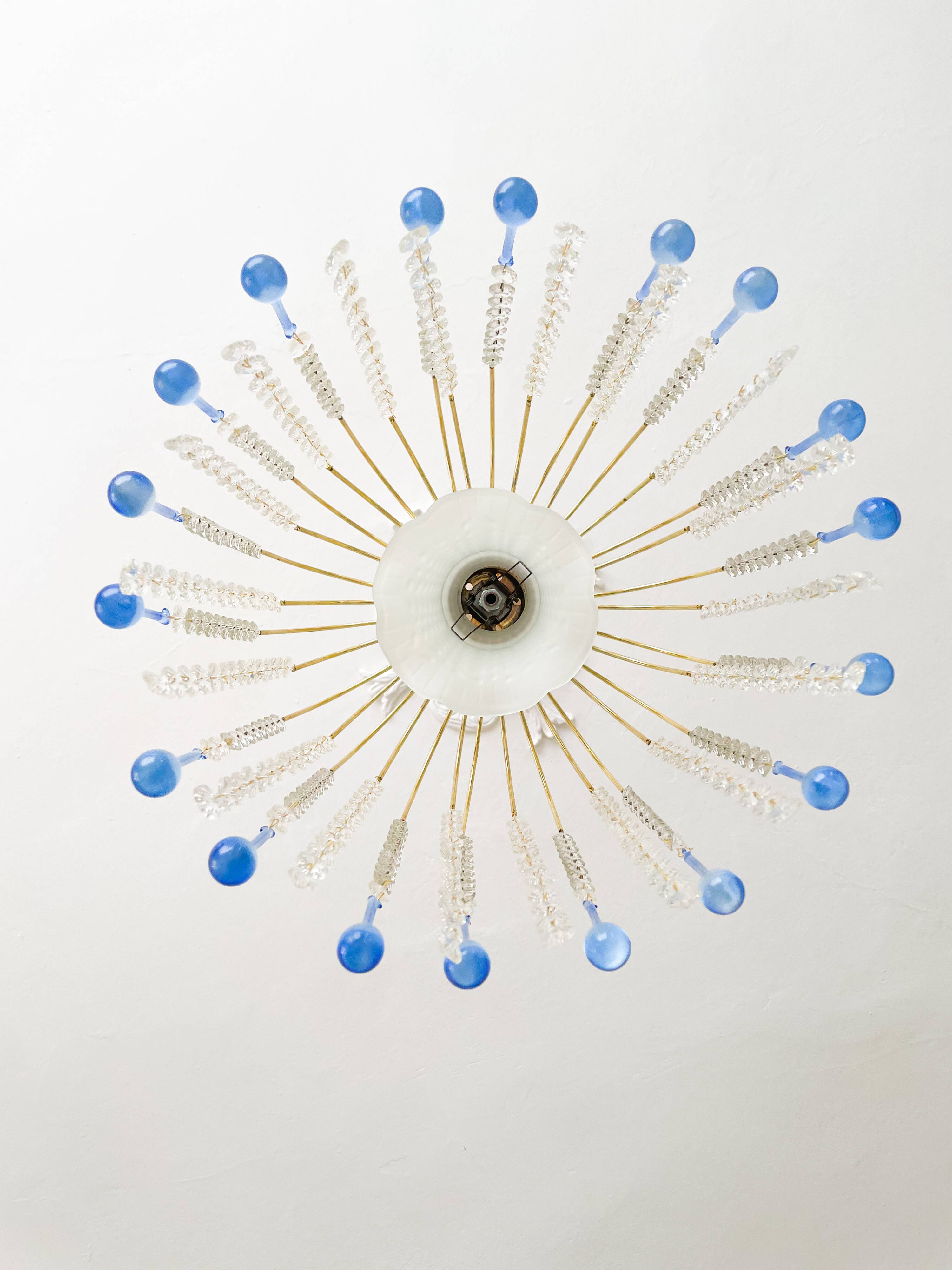 Suspension style Murano en cristal de Bohême et pampilles bleues