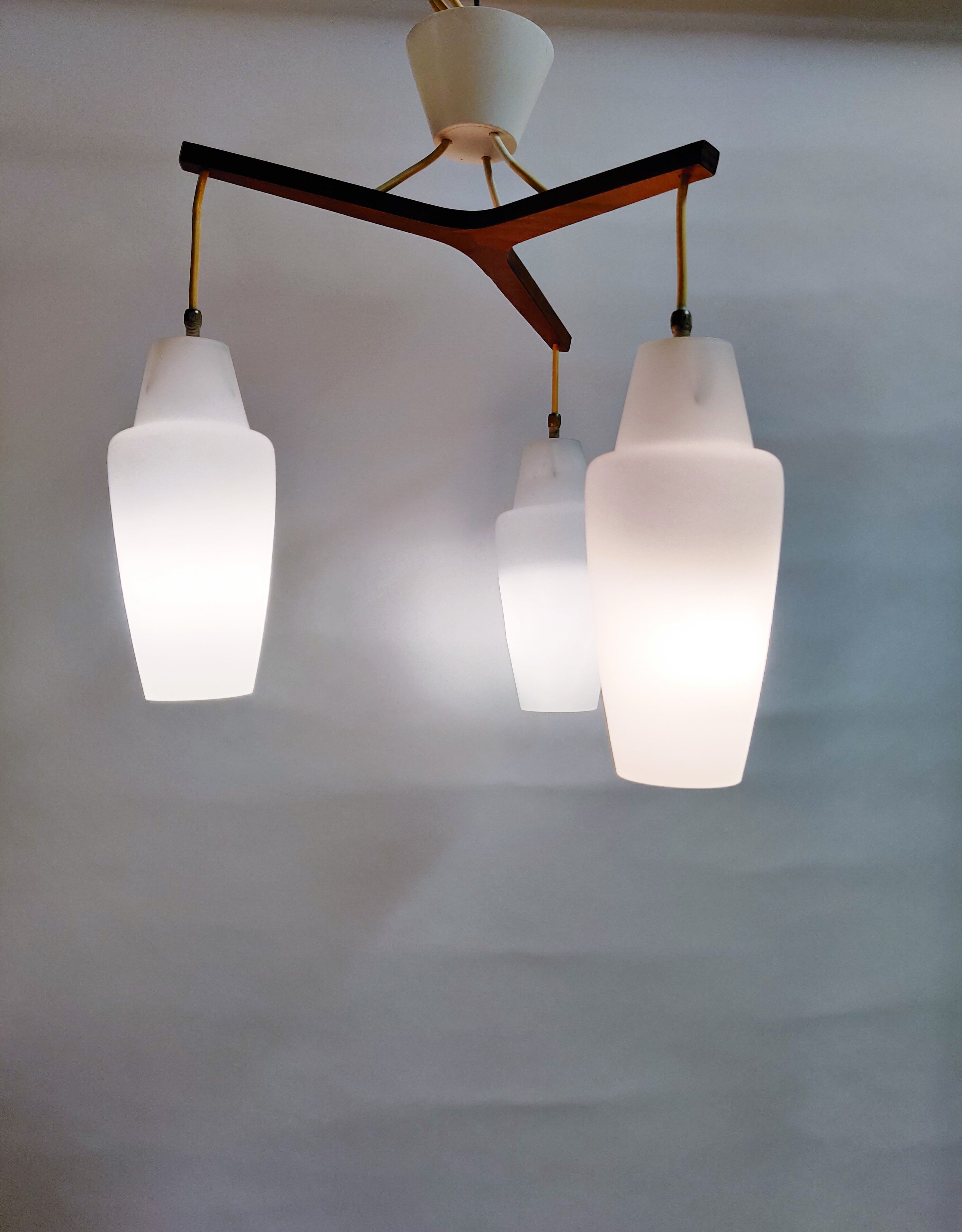 Vintage scandinavian teak chandelier, 1960s