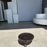 Small tripod stool low in dark brown upcycled teak