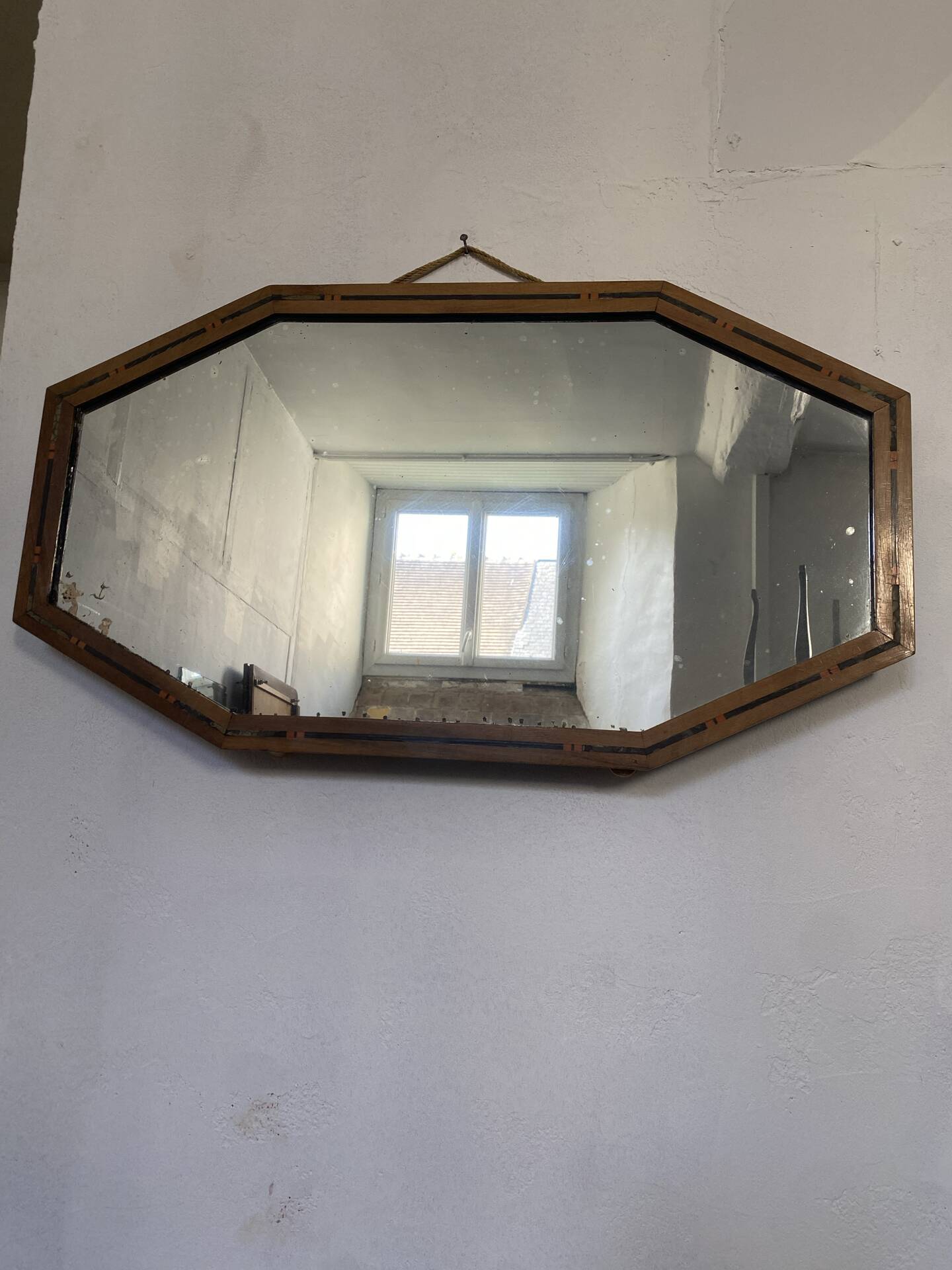 Miroir Art déco vintage bois marqueté