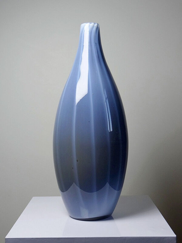 Grand vase poire vintage verre fumé doublé d'opaline bulle de savon Murano