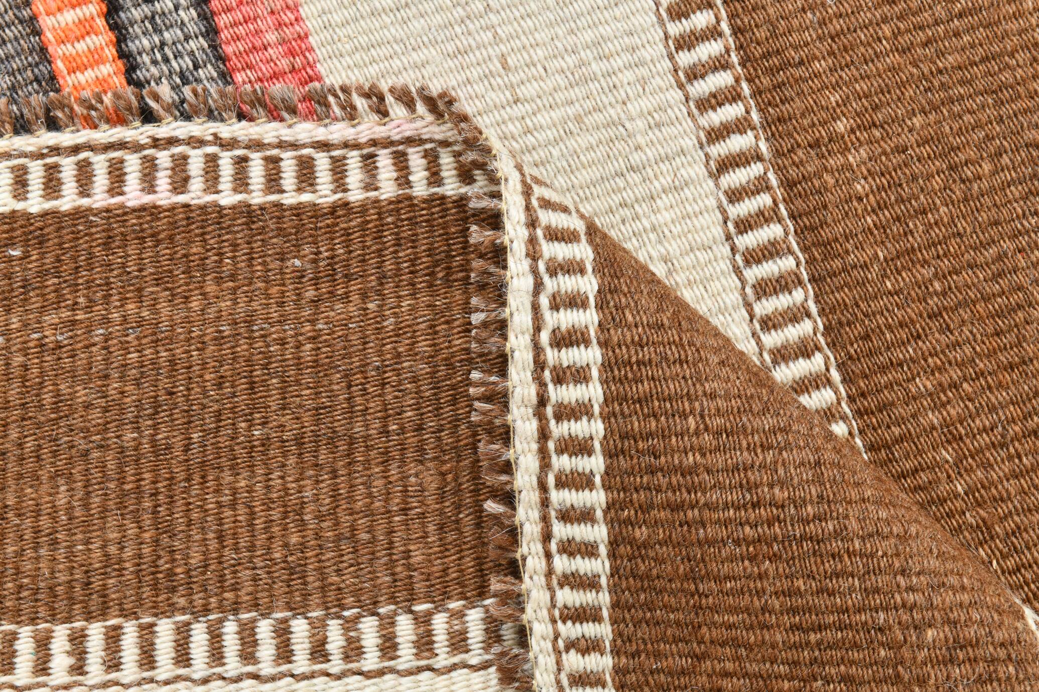Brown & Beige Striped Vintage Kilim Runner Rug, 78x327Cm