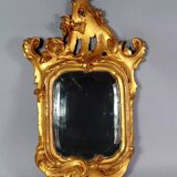 Ancien miroir biseauté cadre bois sculpté doré 19e siècle 55X31 cm C197