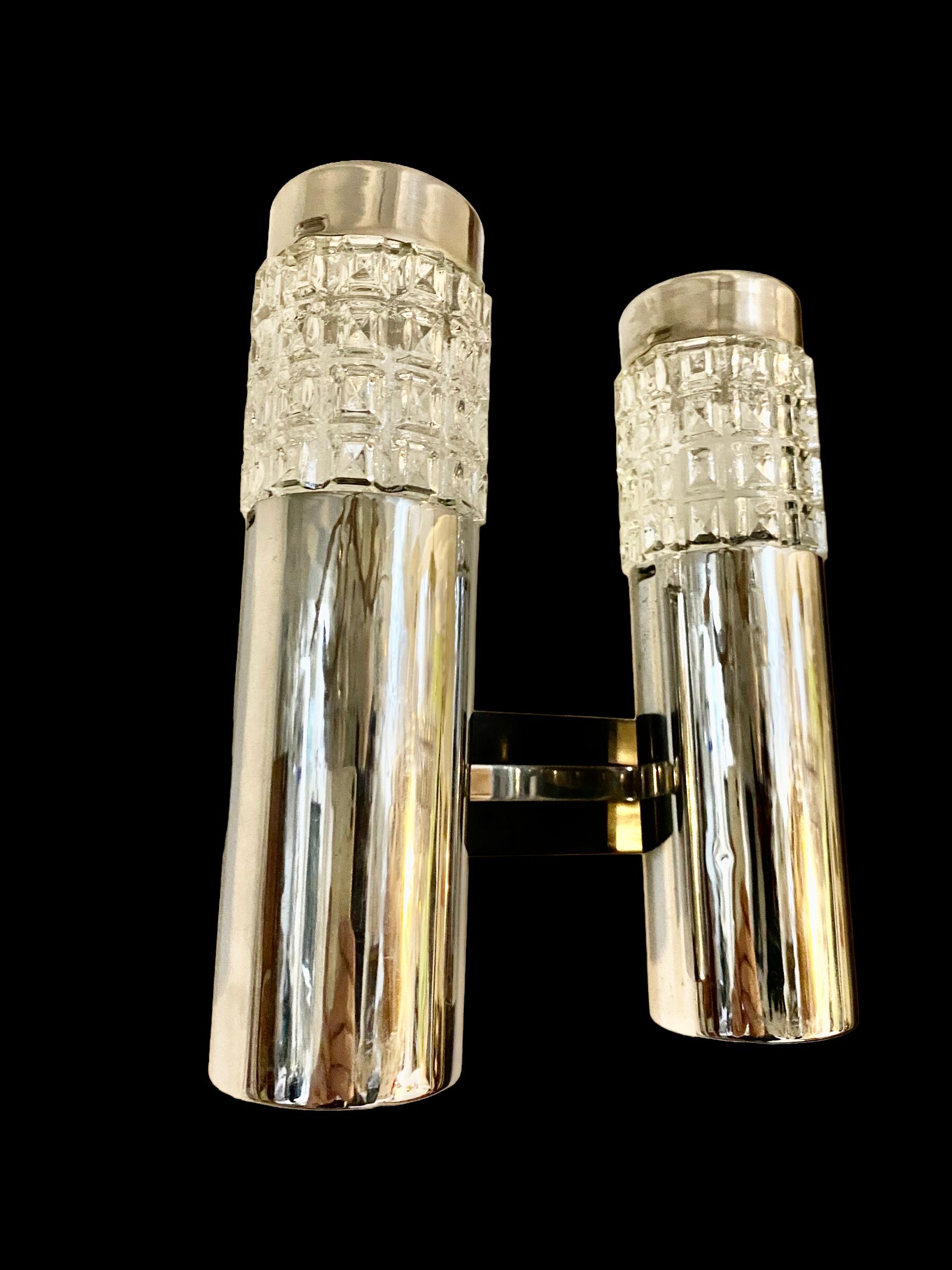 Pair of glass and chrome wall lamps from Sciolari