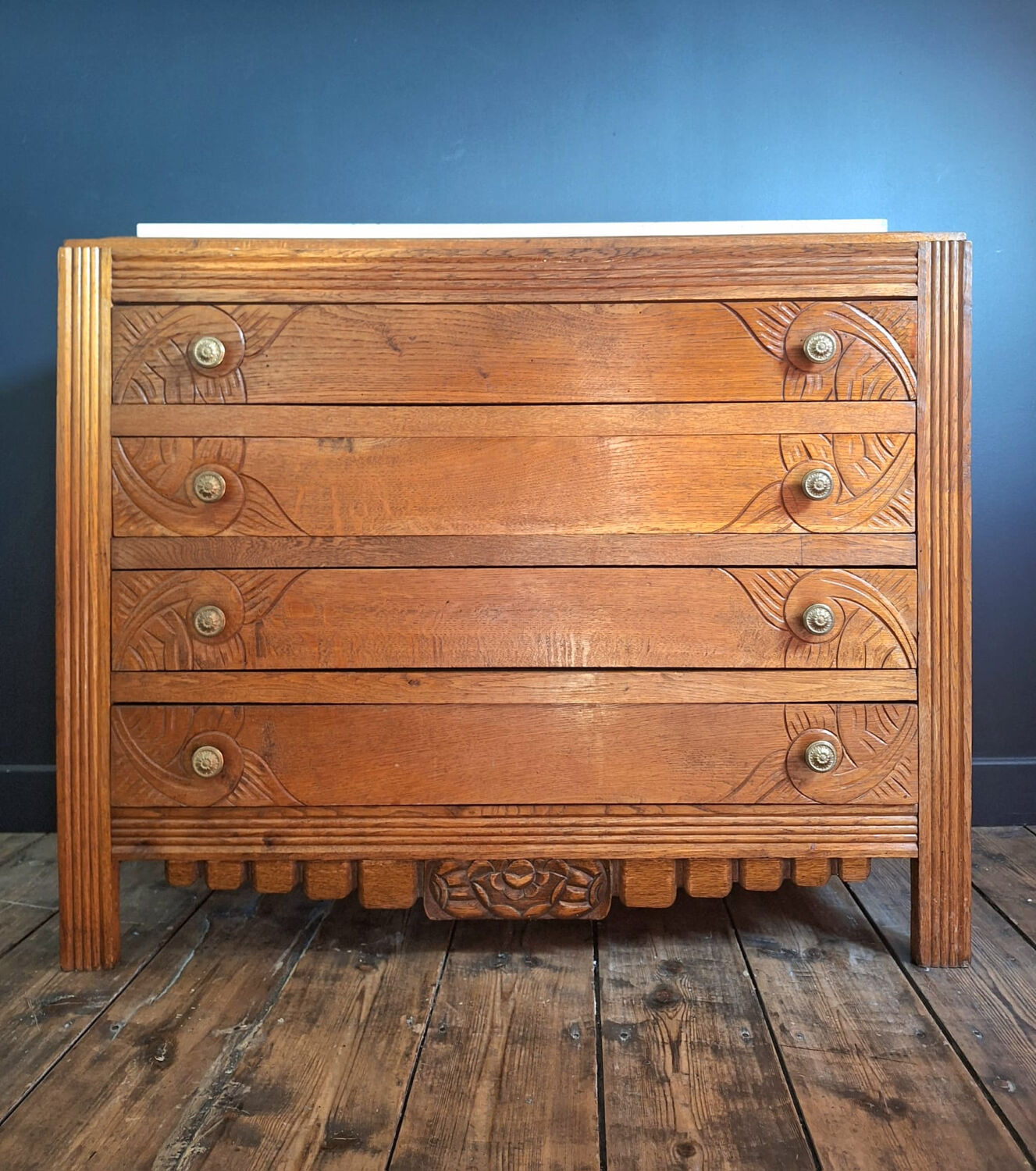 Art Deco commode, vintage antique piece with marble top.