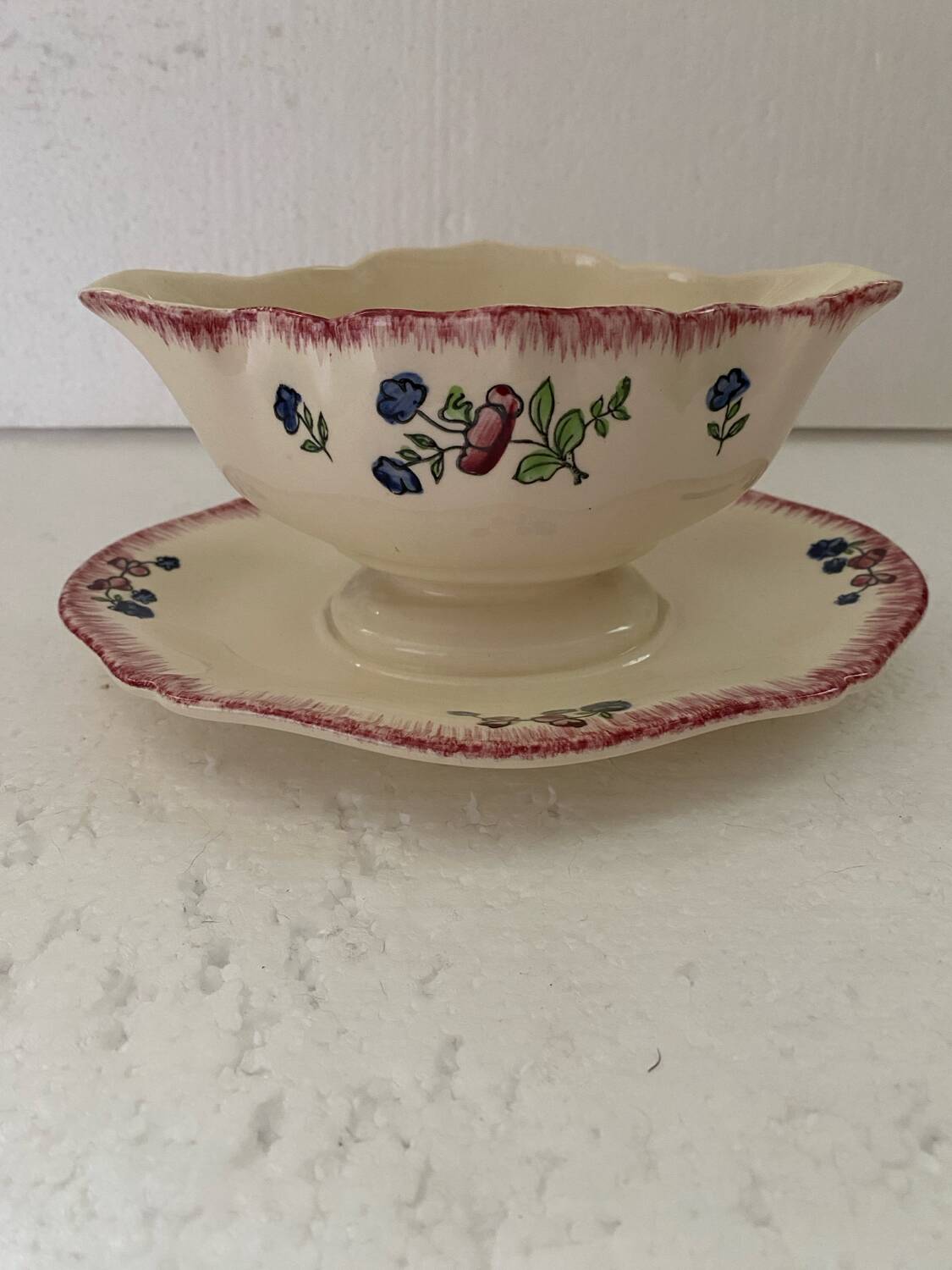 Saucière vintage GIEN décor peint à la main garanti inaltérable !