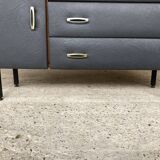 Vintage modular chest of drawers in teak and grey skaï, circa 60's