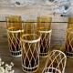 6 amber long drink glasses with wicker