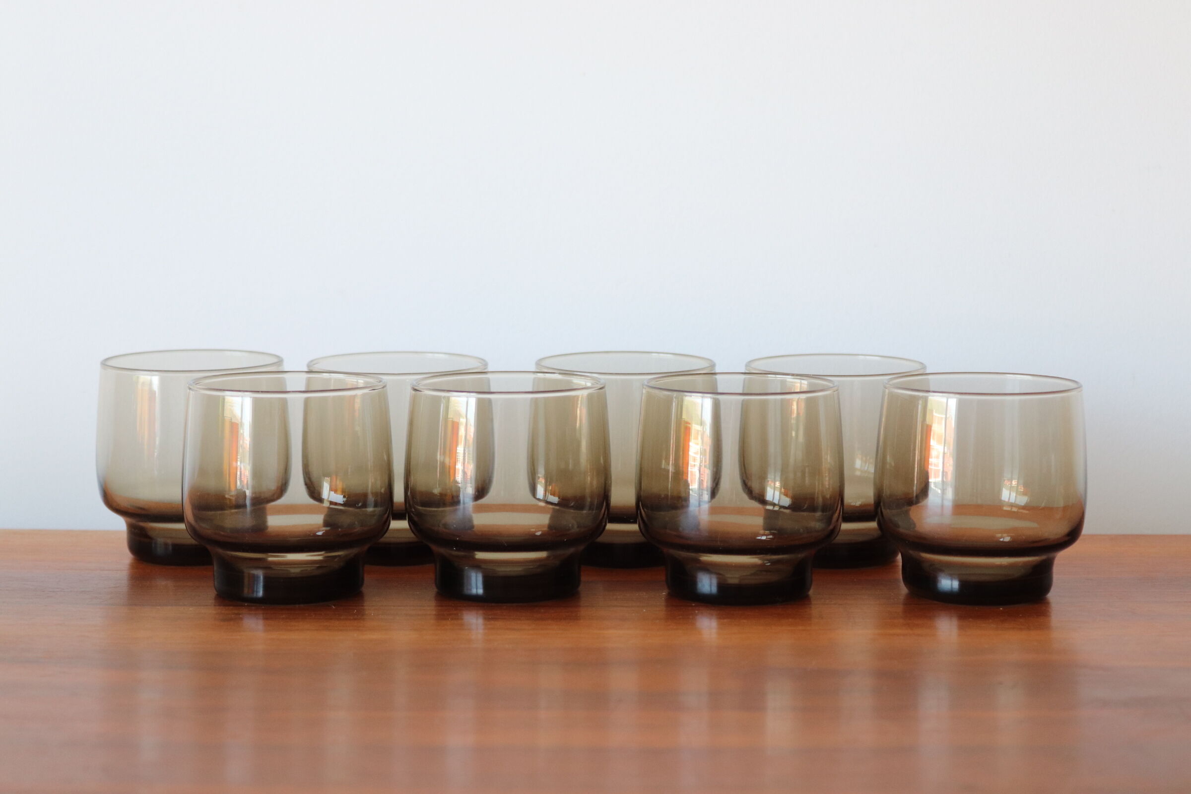 8 vintage smoked water glasses