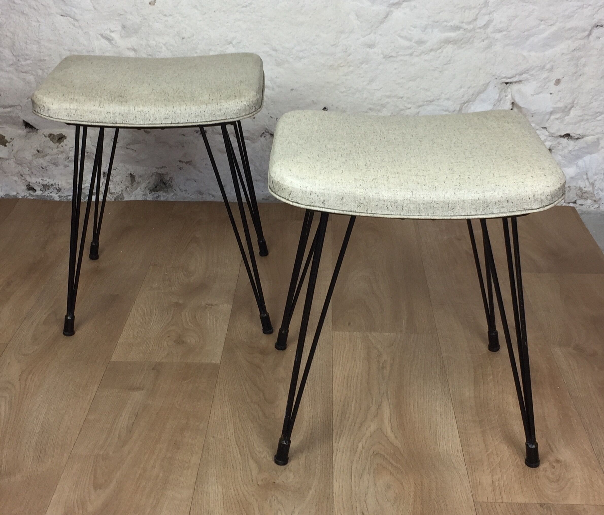 Pair of Eiffel foot stools and 60s skai seating