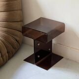 Smoked plexiglass side table/bedside table, M. Dumas for Roche Bobois 1970