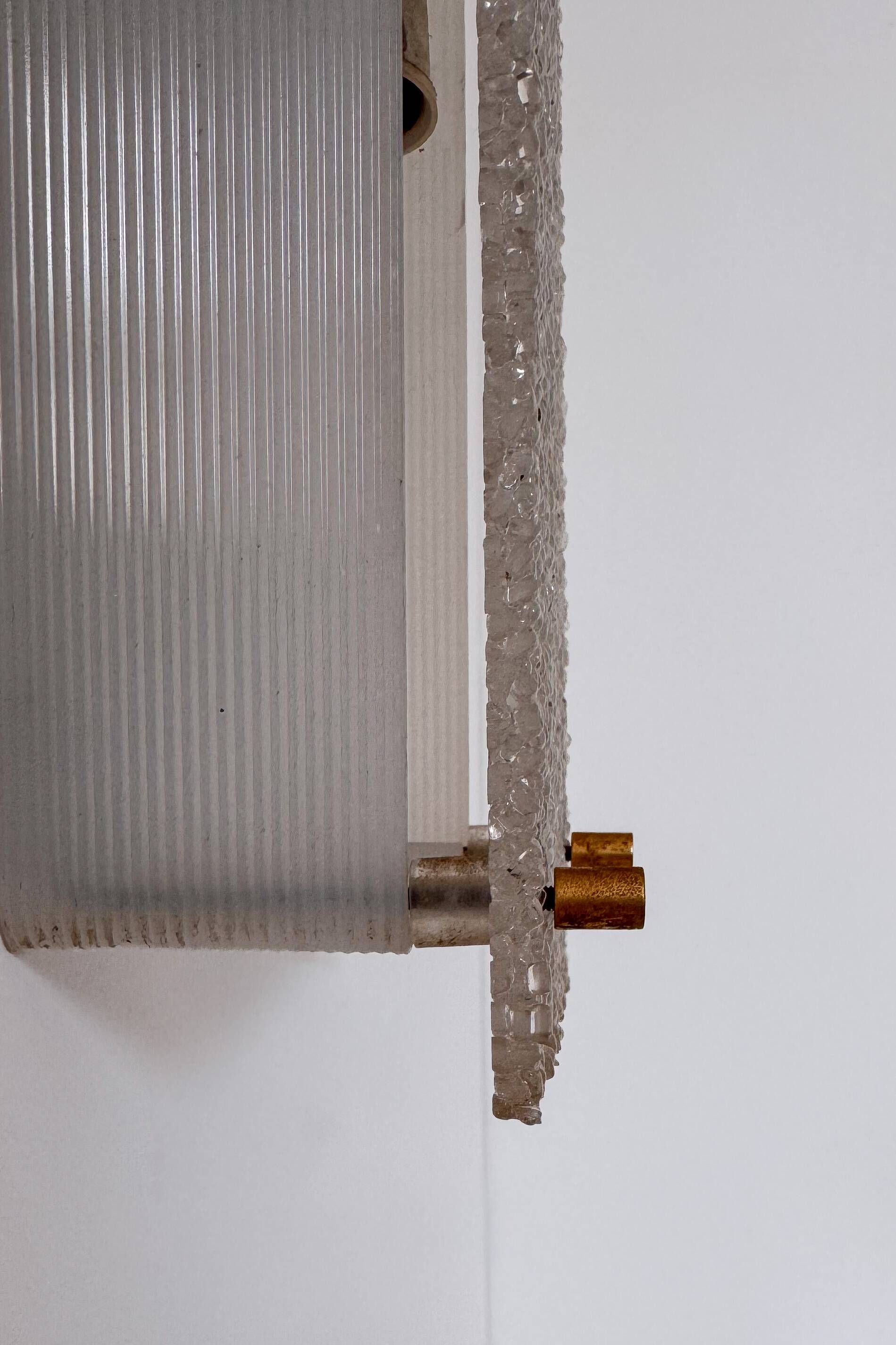 Pair of vintage wall lights, frosted perspex and brass, France 1960.