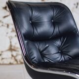 Black leather office chair by Charles Pollock for Knoll