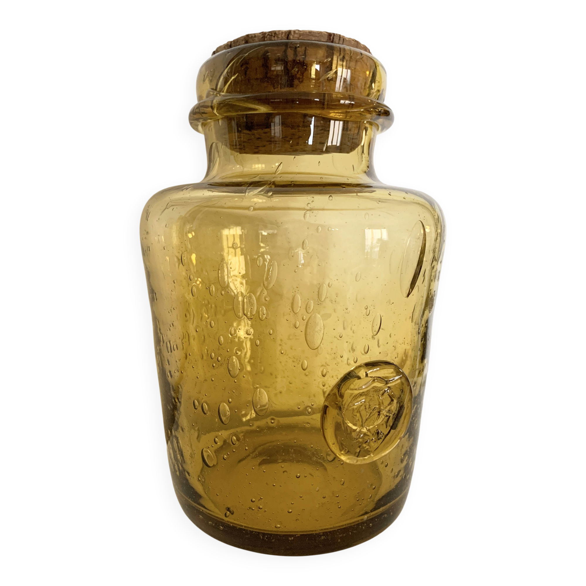 La Rochère amber bubbled glass pot