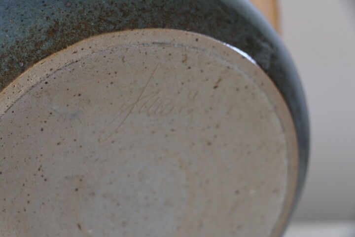 Blue ceramic lamp with lampshade