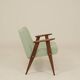 Mid-century modern armchair, oak wood, natural wool.