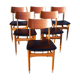6 scandinavian chairs in wood and black leather