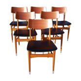 6 scandinavian chairs in wood and black leather