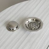 Coquillor butter dish in shiny silver metal