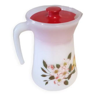 Opaline pitcher with vintage apple decor