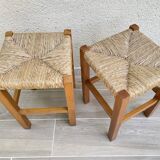 Vintage wood and straw stool